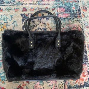 INC Black Faux Fur Zip Tote